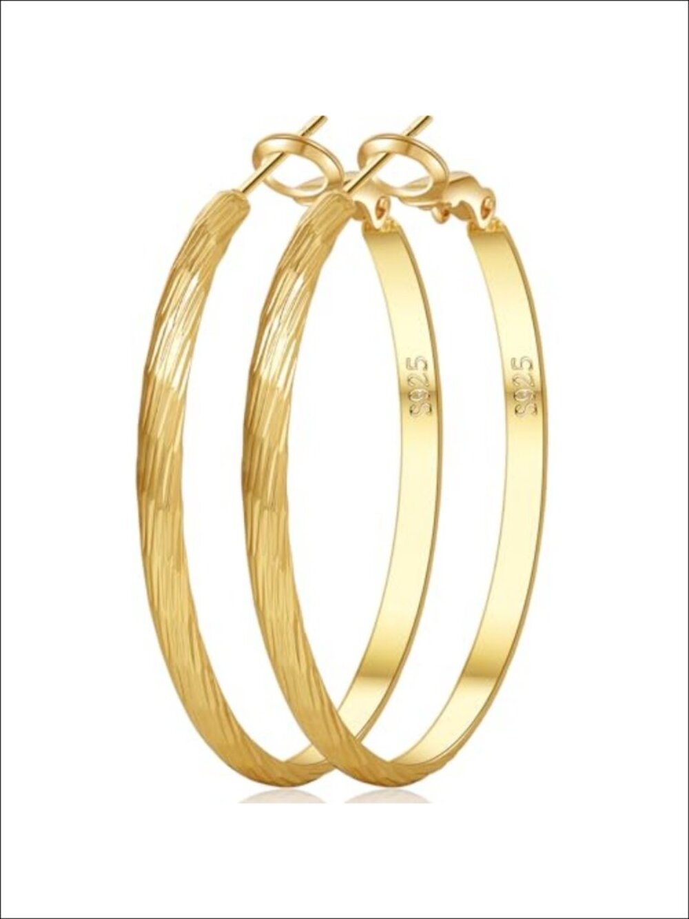 925 Sterling Silver Gold Plated Large Hoop Earrings for Women Hypoallergenic